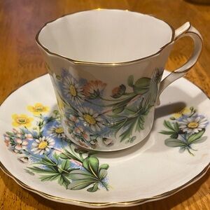 Floral Bone China Teacup and SaucerSet “daisy, lady-smock, & buttercup”